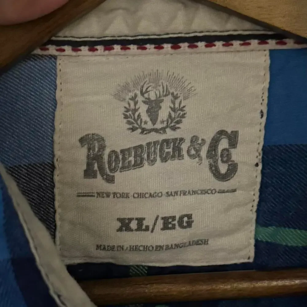 Vintage Roebuck & Co Blue Plaid Flannel Shirt XL